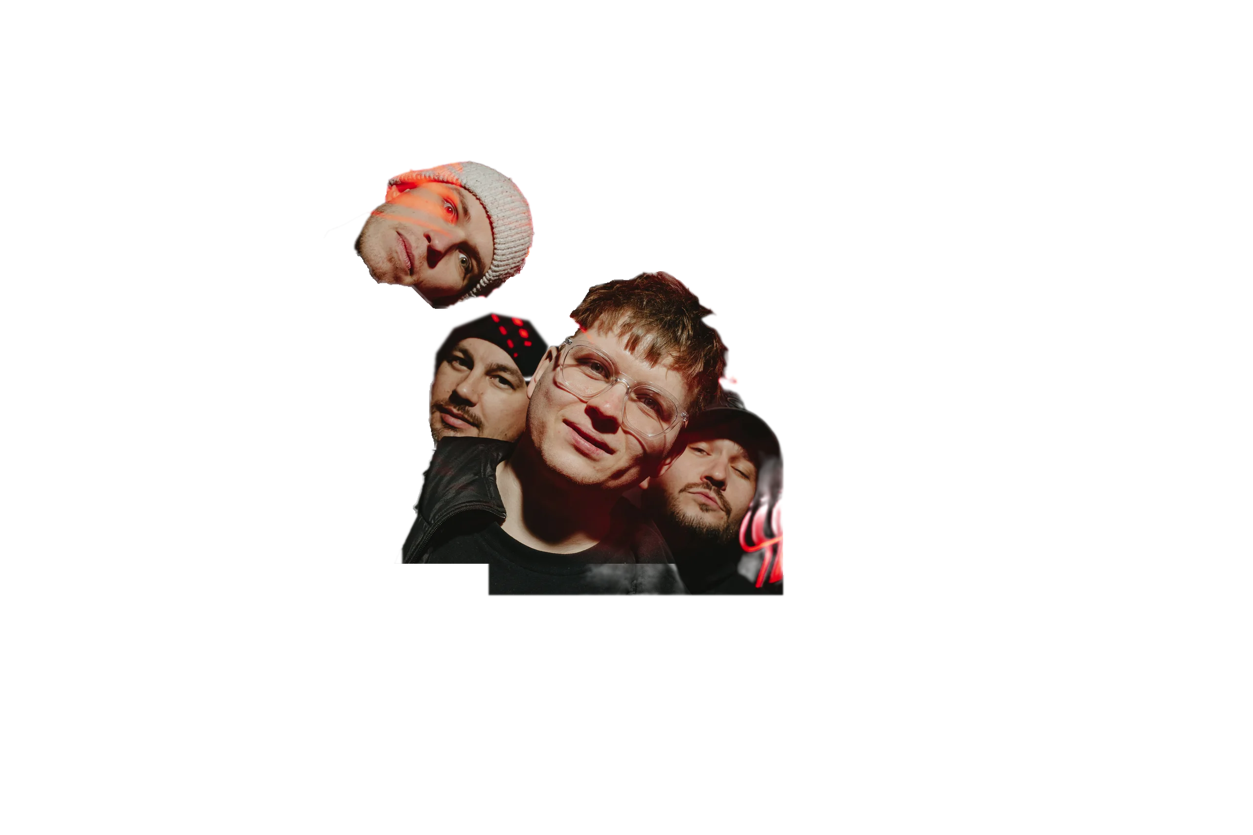 Produkční tým pod červenými neonovými světly